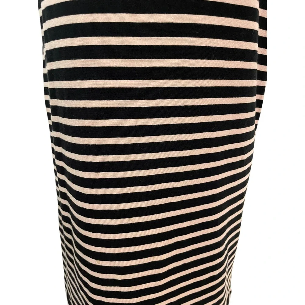 Tory Burch Black Tan Striped Cotton Mini T Shirt Dress Preppy Travel Career M